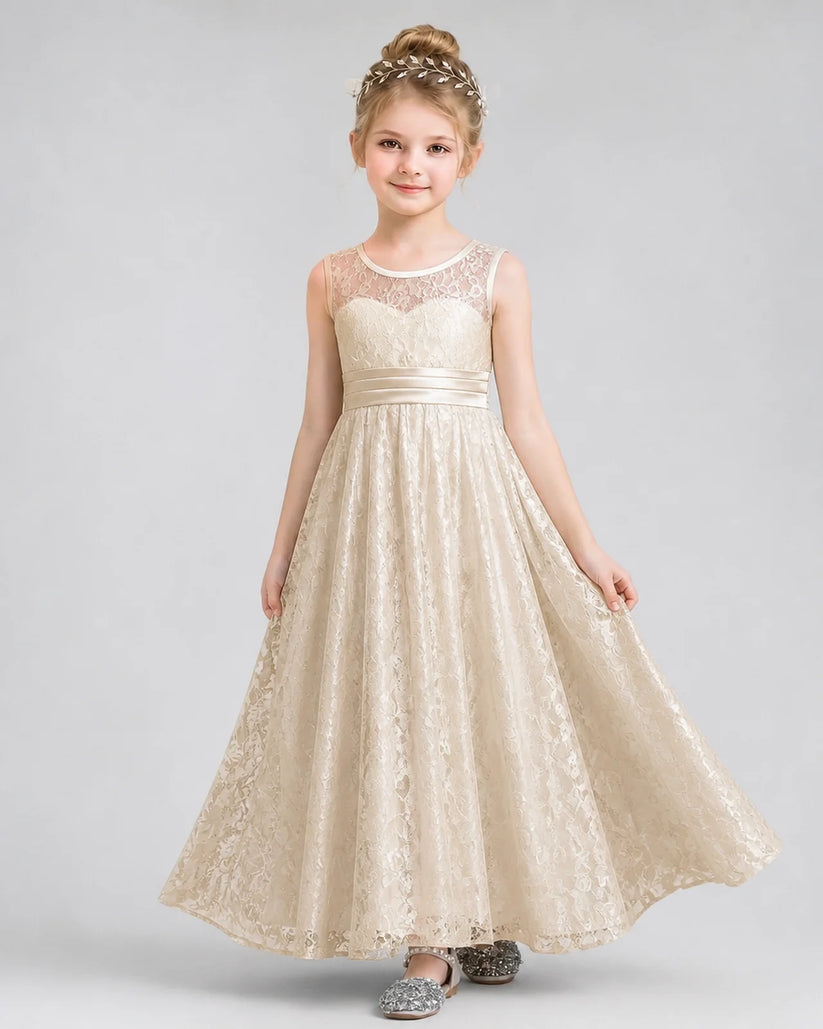 Champagne Lace A-Line Flower Girl Dresses Front View