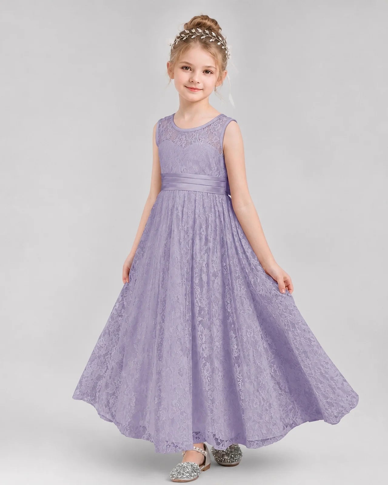 Lavender Lace A-Line Flower Girl Dresses Front View