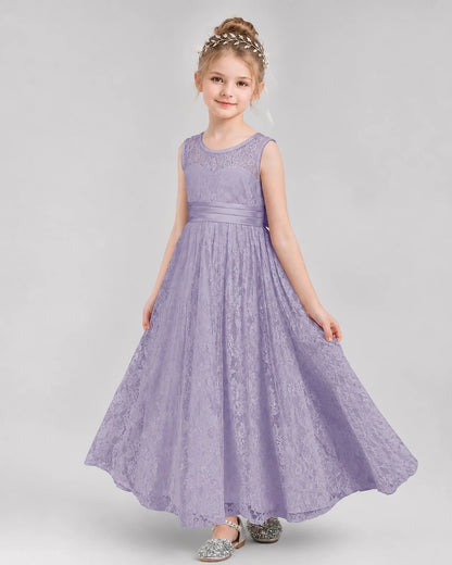 Lavender Lace A-Line Flower Girl Dresses Front View