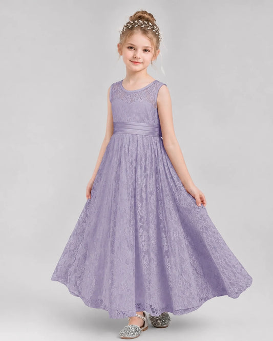 Lavender Lace A-Line Flower Girl Dresses Front View