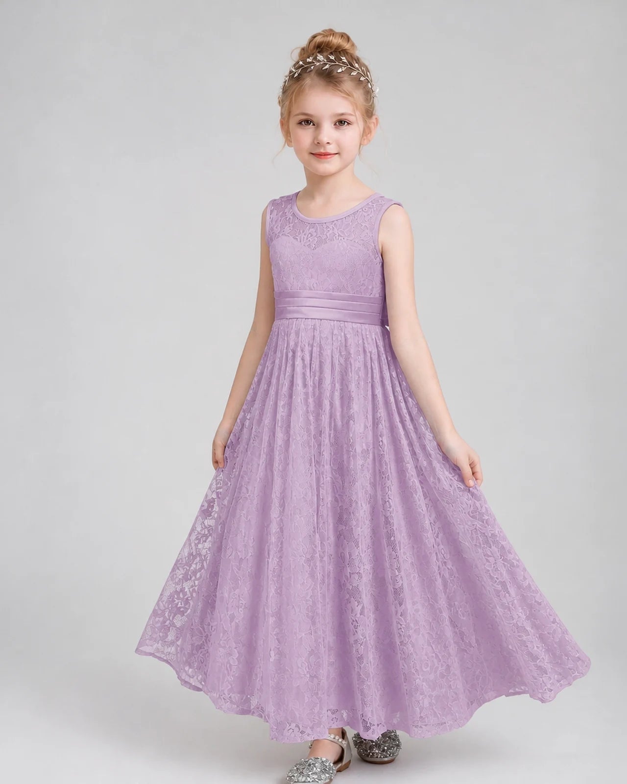 Lilac Lace A-Line Flower Girl Dresses Front View