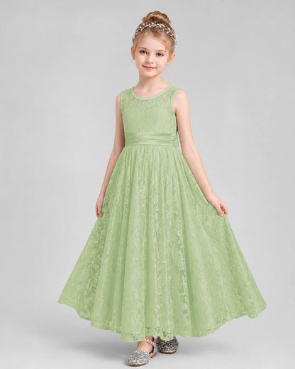 Sage Green Lace A-Line Flower Girl Dresses Front View