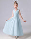 Dideyttawl Chiffon Junior Bridesmaid Dress with Sleeveless and Pleated Waist