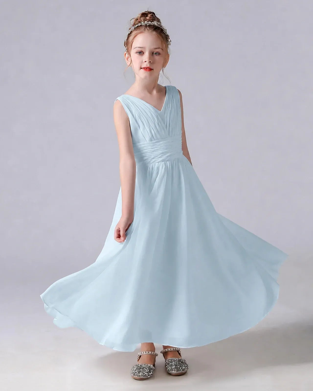 Baby Blue Chiffon A-line Junior Bridesmaid Dress Side View