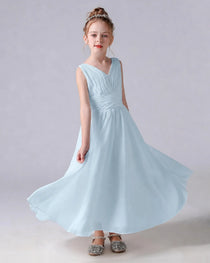 Dideyttawl Chiffon Junior Bridesmaid Dress with Sleeveless and Pleated Waist