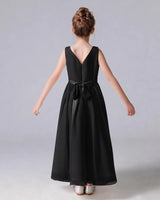 Black Chiffon A-line Junior Bridesmaid Dress Back View