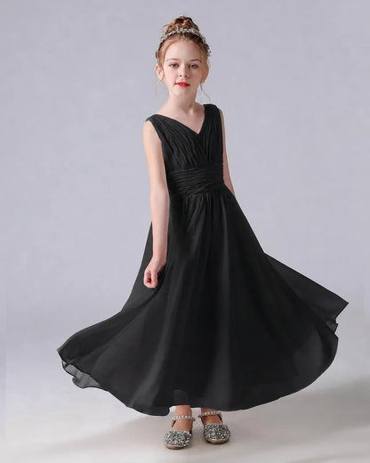 Black Chiffon A-line Junior Bridesmaid Dress Side View