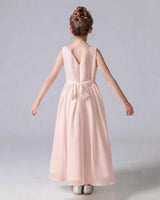 Blush Pink Chiffon A-line Junior Bridesmaid Dress Back View