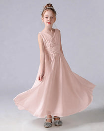 Dideyttawl Chiffon Junior Bridesmaid Dress with Sleeveless and Pleated Waist