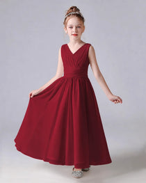 Dideyttawl Chiffon Junior Bridesmaid Dress with Sleeveless and Pleated Waist