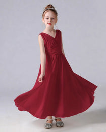 Dideyttawl Chiffon Junior Bridesmaid Dress with Sleeveless and Pleated Waist