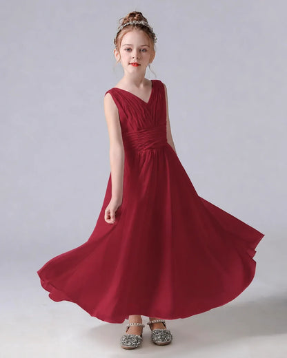 Burgundy Chiffon A-line Junior Bridesmaid Dress Side View