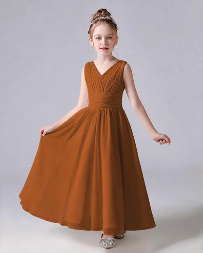 Burnt Orange Chiffon A-line Junior Bridesmaid Dress Front View