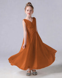 Dideyttawl Chiffon Junior Bridesmaid Dress with Sleeveless and Pleated Waist
