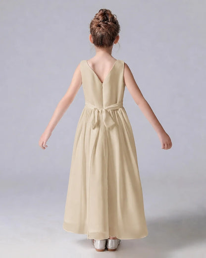 Champagne Chiffon A-line Junior Bridesmaid Dress Back View