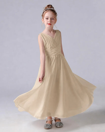 Champagne Chiffon A-line Junior Bridesmaid Dress Side View