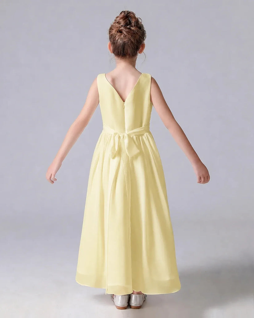 Daffodil Chiffon A-line Junior Bridesmaid Dress Back View