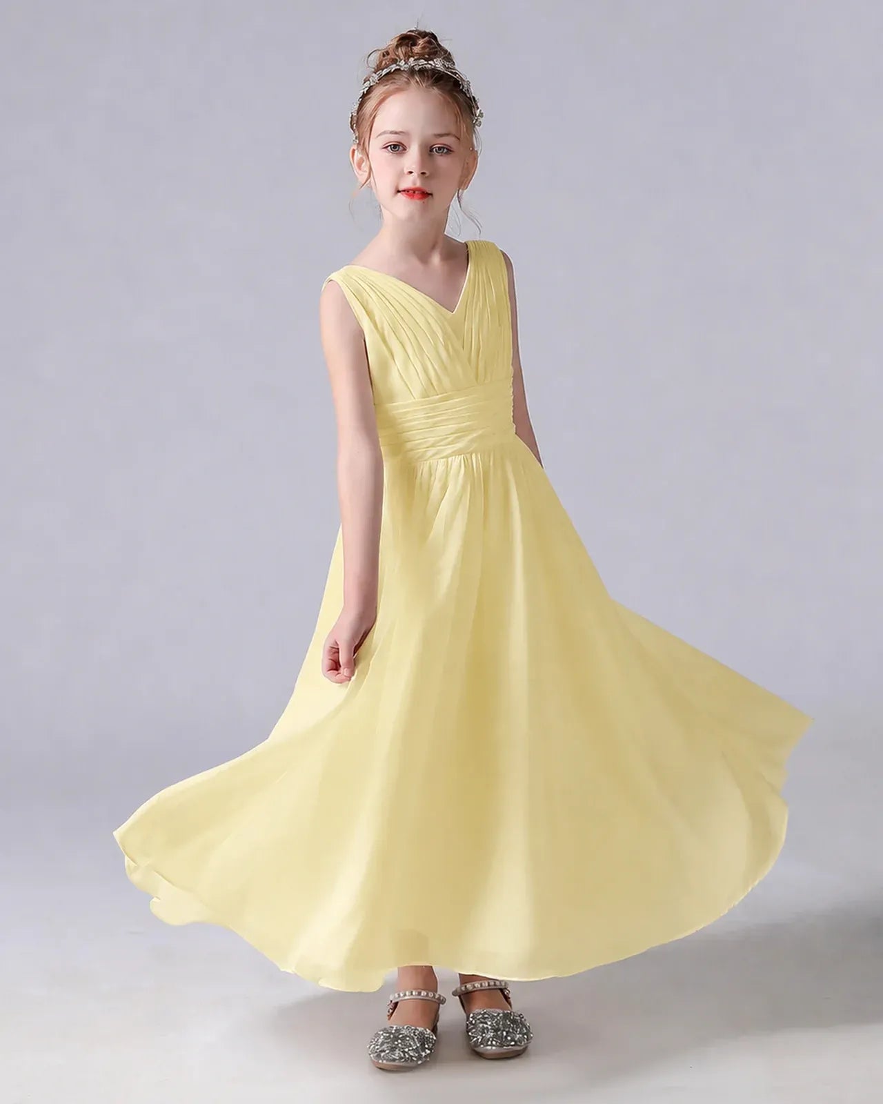 Daffodil Chiffon A-line Junior Bridesmaid Dress Side View