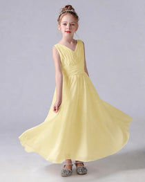 Dideyttawl Chiffon Junior Bridesmaid Dress with Sleeveless and Pleated Waist