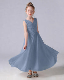 Dideyttawl Chiffon Junior Bridesmaid Dress with Sleeveless and Pleated Waist