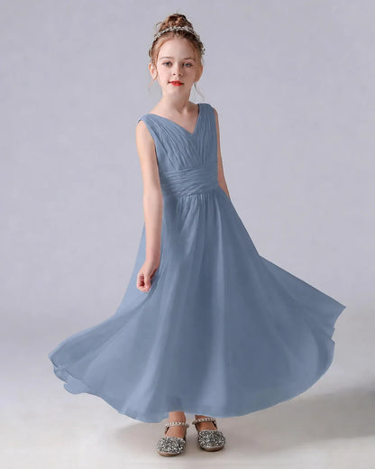 Dusty Blue Chiffon A-line Junior Bridesmaid Dress Side View