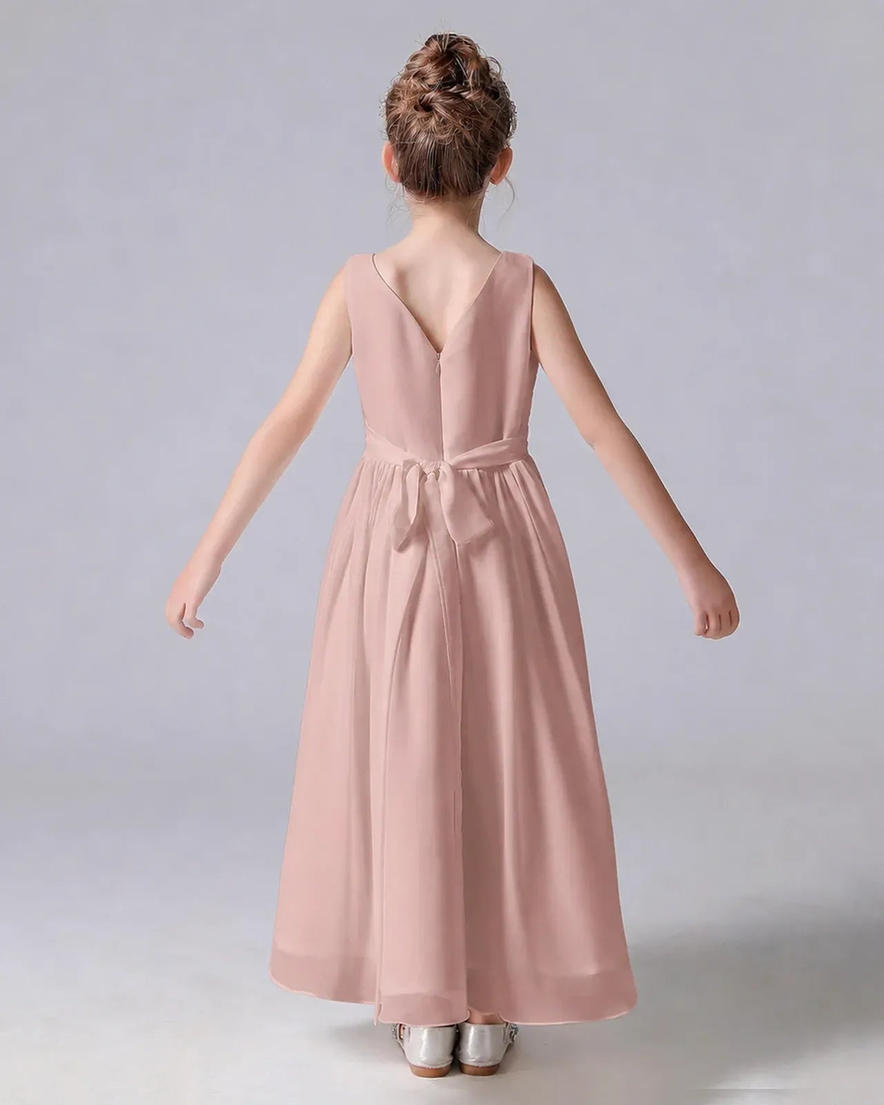 Dusty Rose Chiffon A-line Junior Bridesmaid Dress Back View