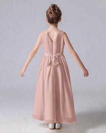 Dideyttawl Chiffon Junior Bridesmaid Dress with Sleeveless and Pleated Waist