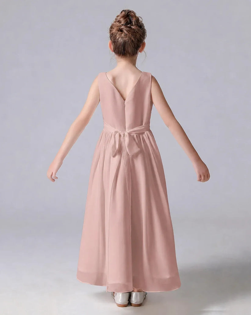 Dusty Rose Chiffon A-line Junior Bridesmaid Dress Back View