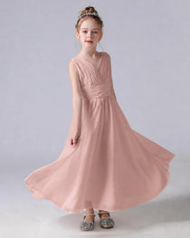 Dideyttawl Chiffon Junior Bridesmaid Dress with Sleeveless and Pleated Waist
