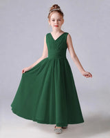 Emerald Green Chiffon A-line Junior Bridesmaid Dress Front View
