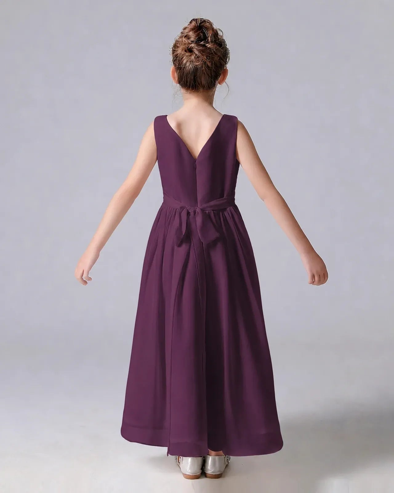 Grape Chiffon A-line Junior Bridesmaid Dress Back View