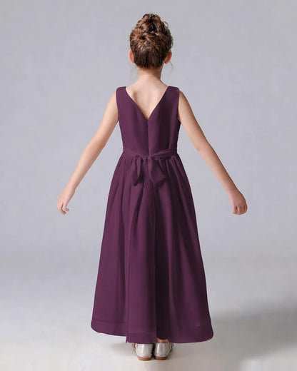 Grape Chiffon A-line Junior Bridesmaid Dress Back View