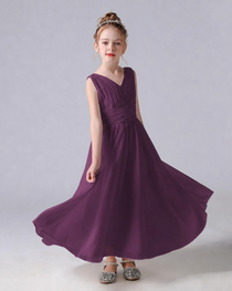 Dideyttawl Chiffon Junior Bridesmaid Dress with Sleeveless and Pleated Waist