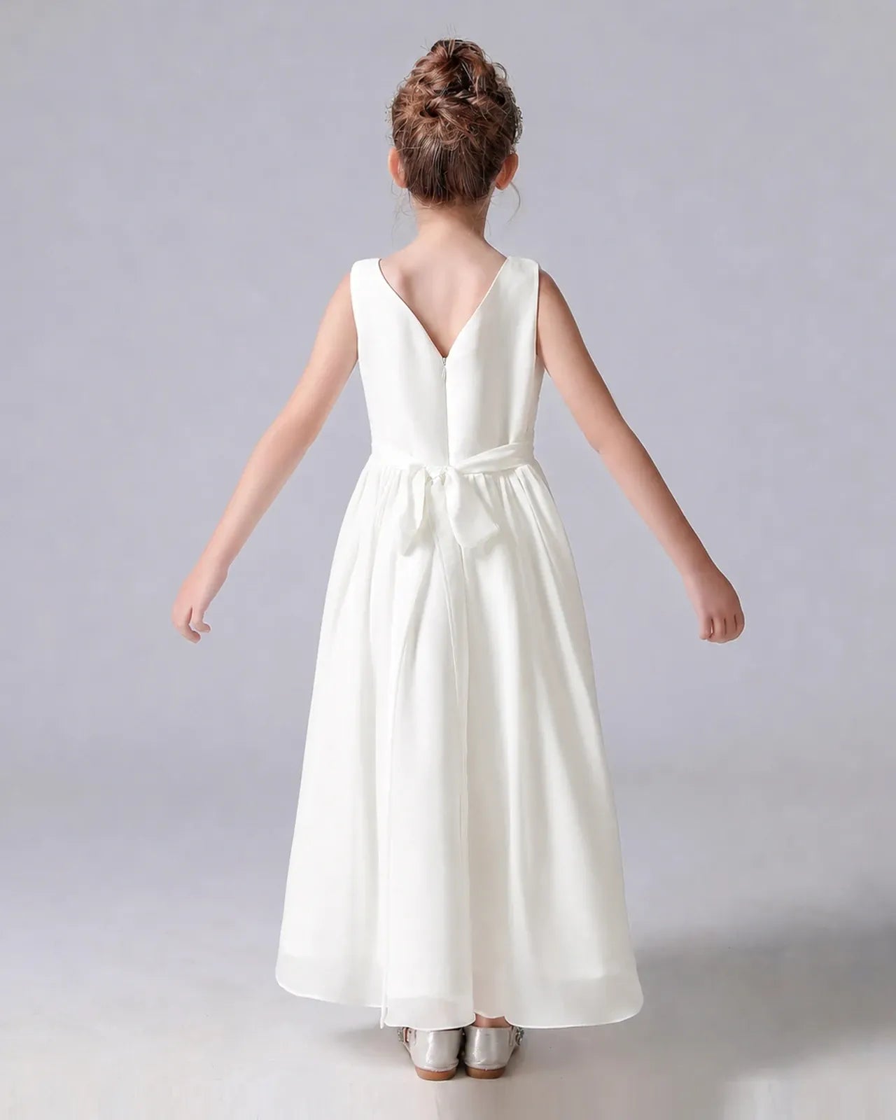 Ivory Chiffon A-line Junior Bridesmaid Dress Back View