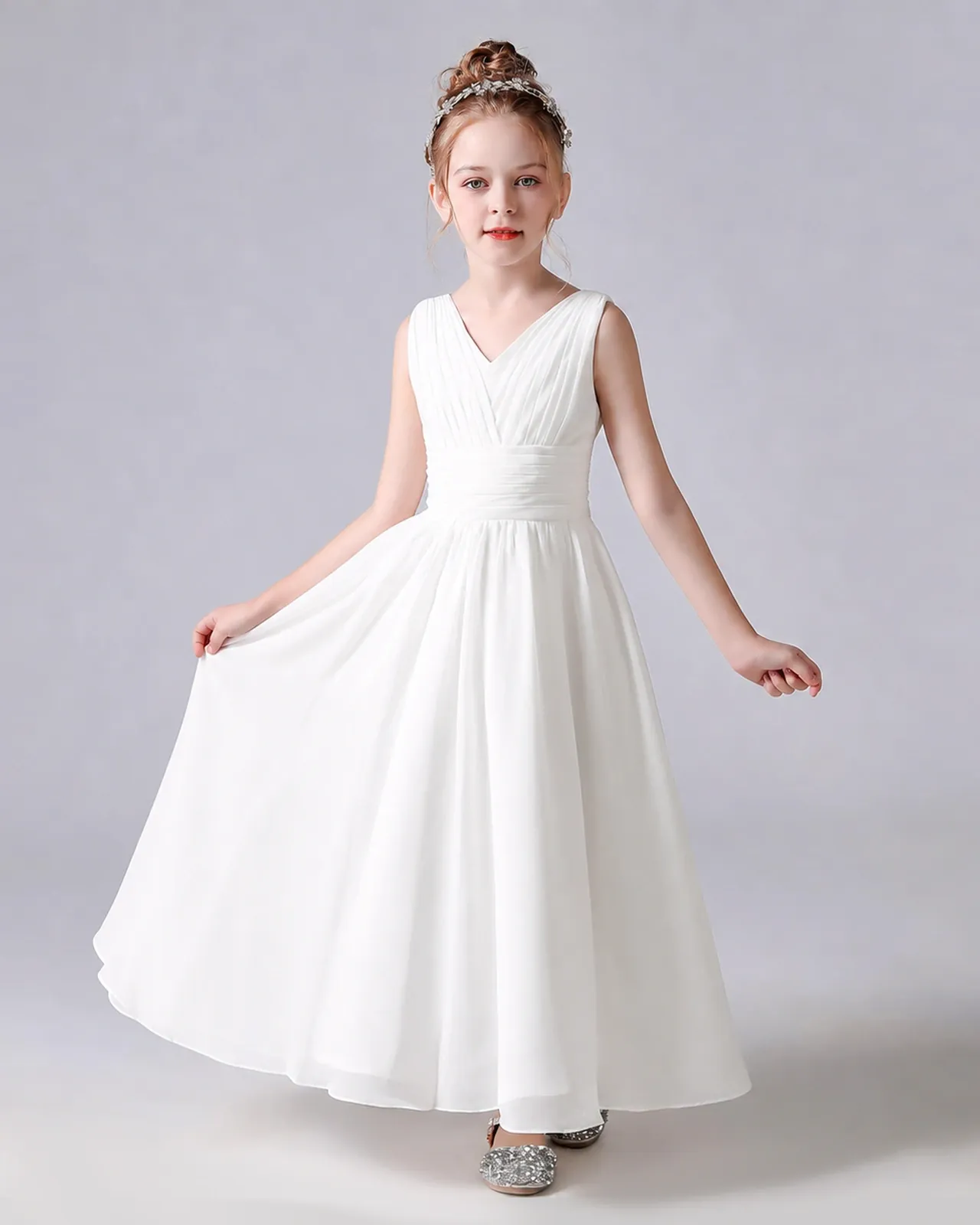 Ivory Chiffon A-line Junior Bridesmaid Dress Front View