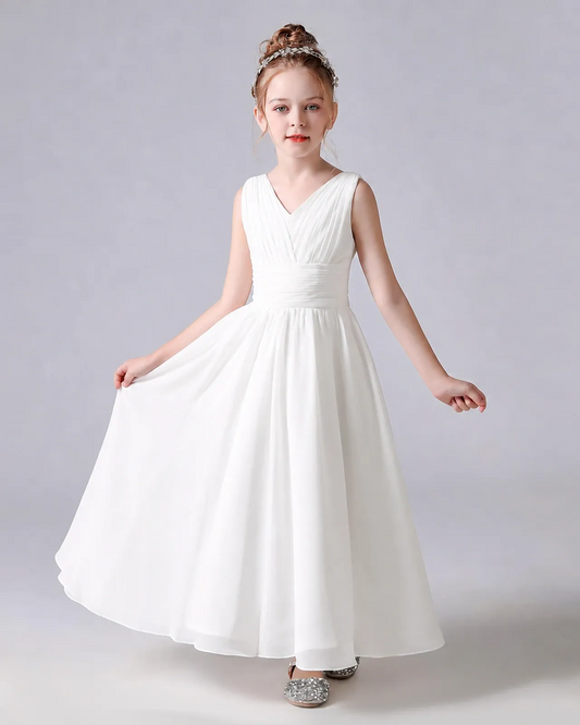 Ivory Chiffon A-line Junior Bridesmaid Dress Front View