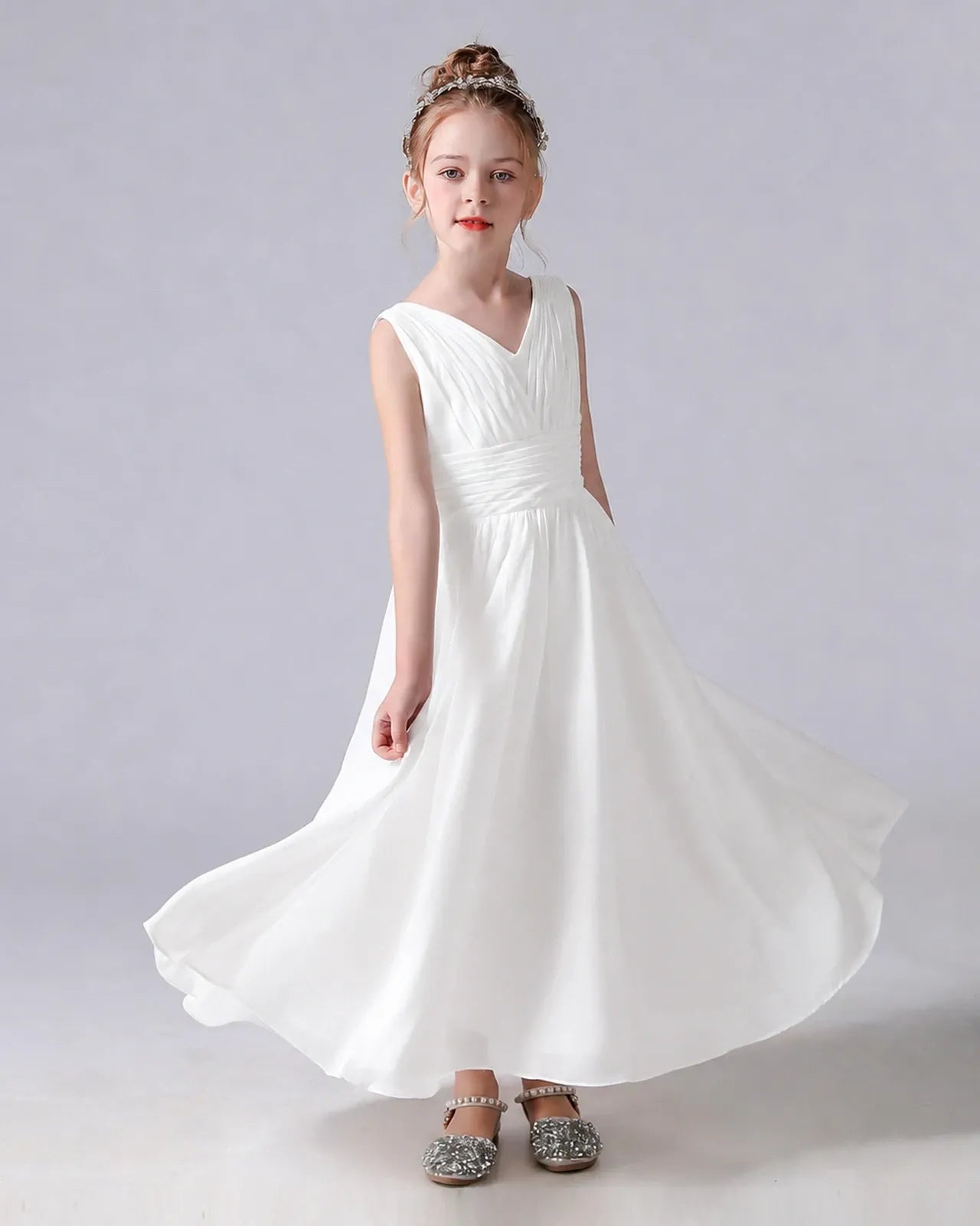 Ivory Chiffon A-line Junior Bridesmaid Dress Side View