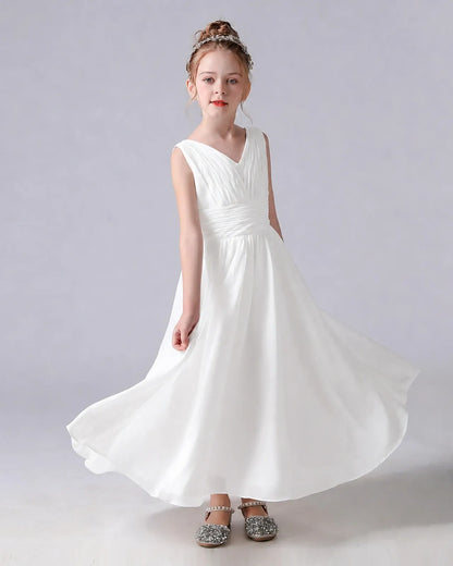 Ivory Chiffon A-line Junior Bridesmaid Dress Side View