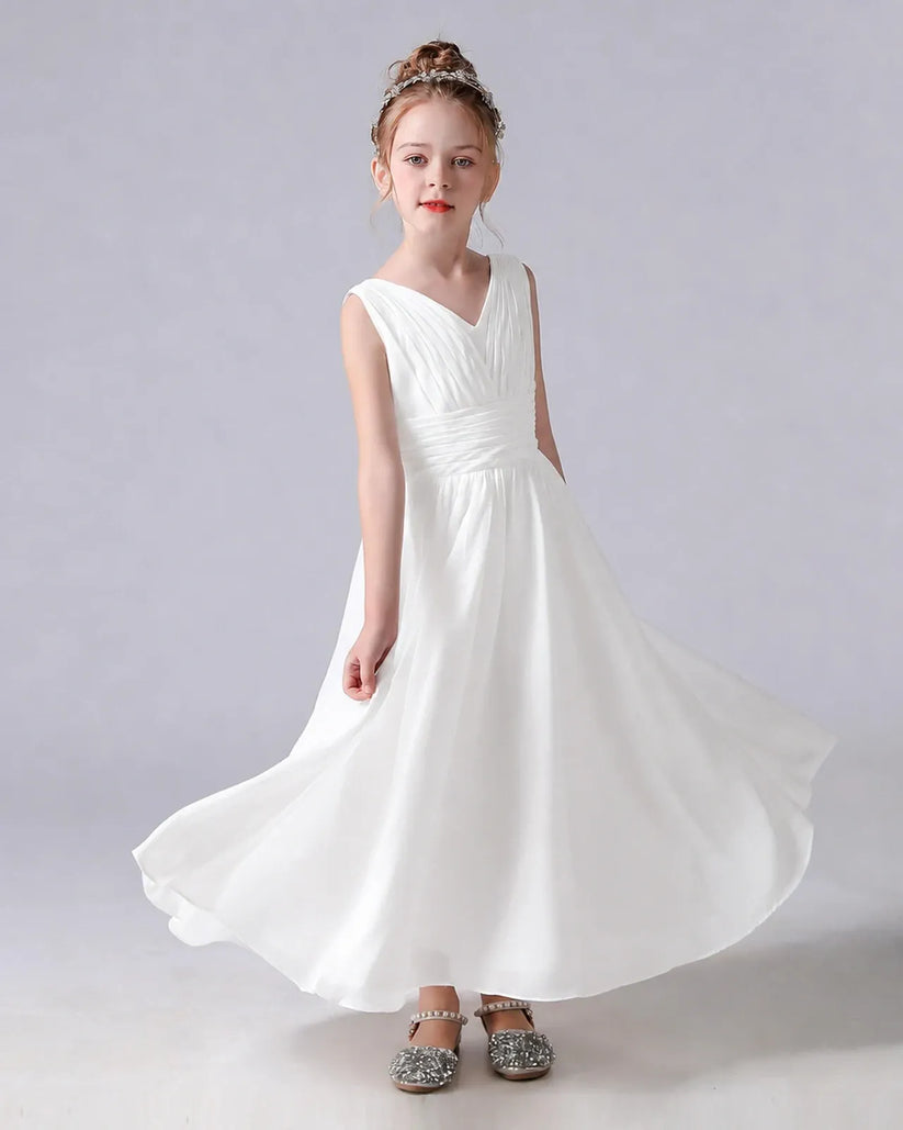 Ivory Chiffon A-line Junior Bridesmaid Dress Side View