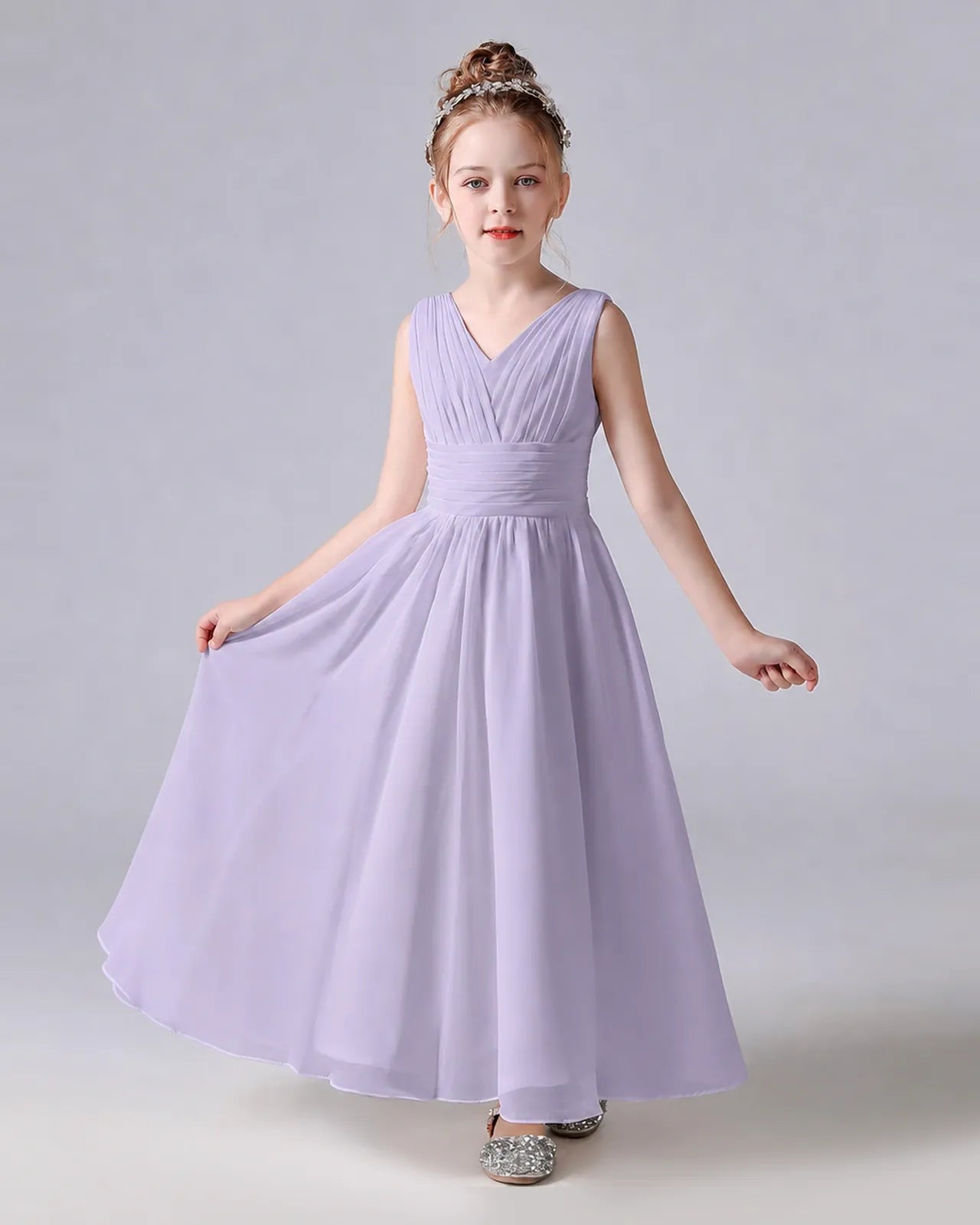 Lavender Chiffon A-line Junior Bridesmaid Dress Front View