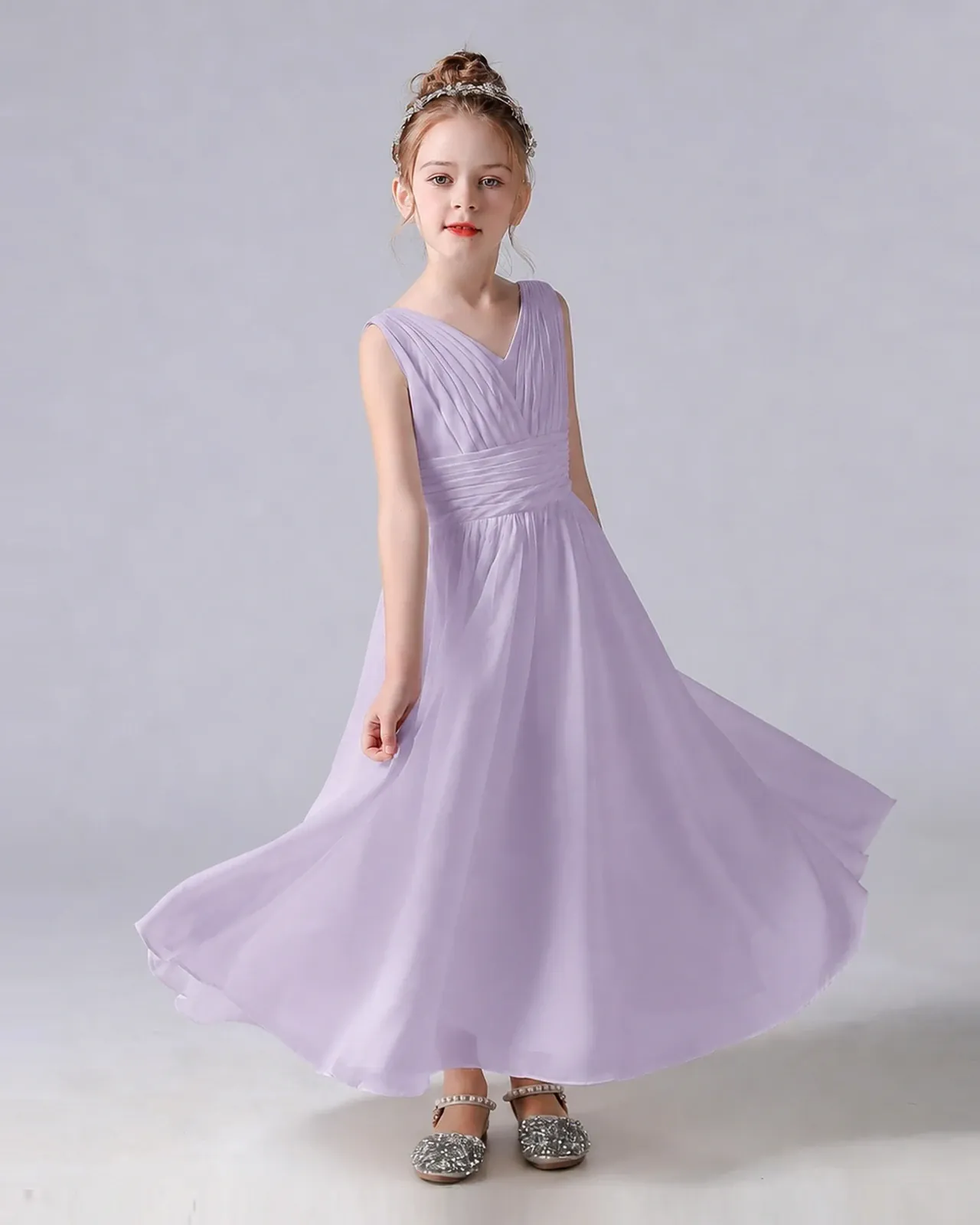 Lavender Chiffon A-line Junior Bridesmaid Dress Side View
