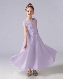 Dideyttawl Chiffon Junior Bridesmaid Dress with Sleeveless and Pleated Waist