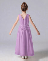 Lilac Chiffon A-line Junior Bridesmaid Dress Back View
