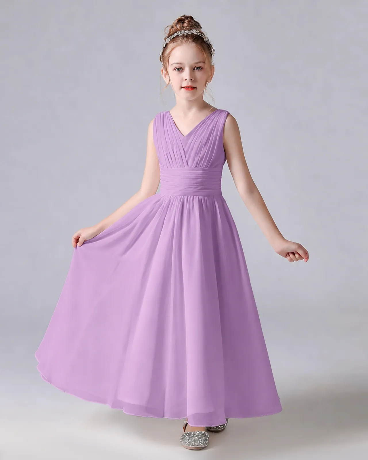 Lilac Chiffon A-line Junior Bridesmaid Dress Front View