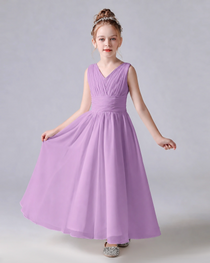 Dideyttawl Chiffon Junior Bridesmaid Dress with Sleeveless and Pleated Waist