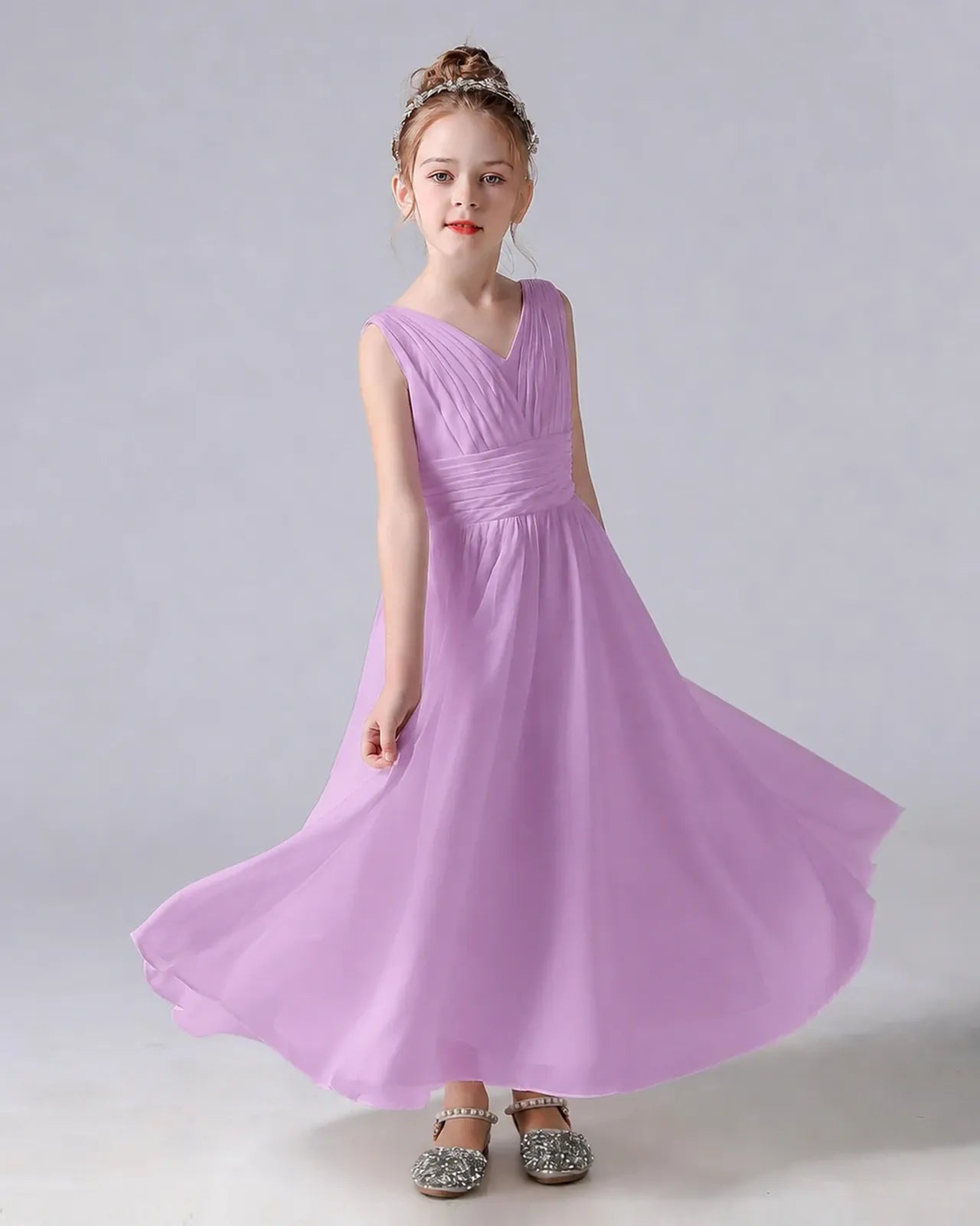 Lilac Chiffon A-line Junior Bridesmaid Dress Side View