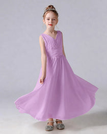 Dideyttawl Chiffon Junior Bridesmaid Dress with Sleeveless and Pleated Waist