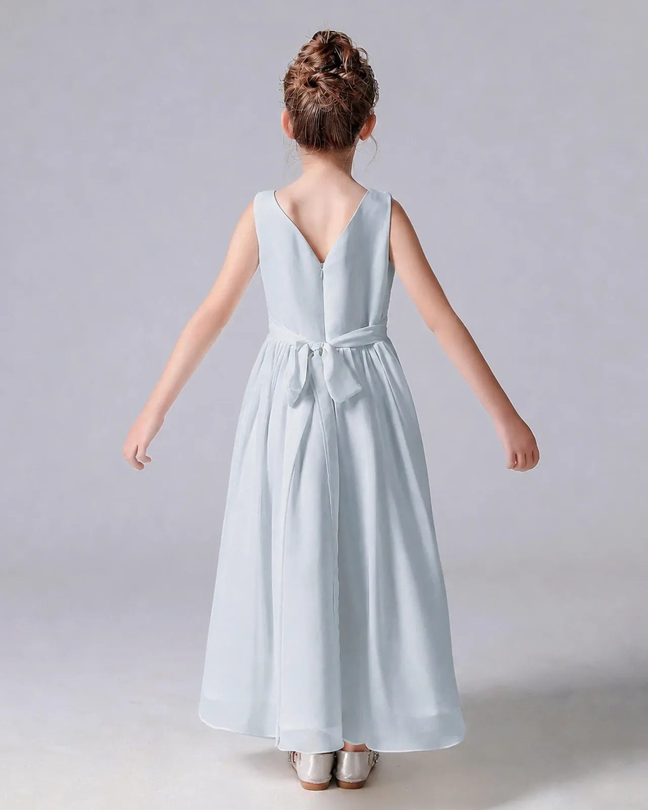 Mist Chiffon A-line Junior Bridesmaid Dress Back View