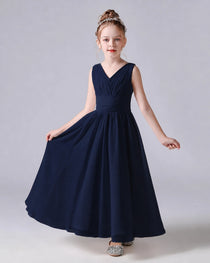 Dideyttawl Chiffon Junior Bridesmaid Dress with Sleeveless and Pleated Waist