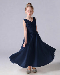 Dideyttawl Chiffon Junior Bridesmaid Dress with Sleeveless and Pleated Waist